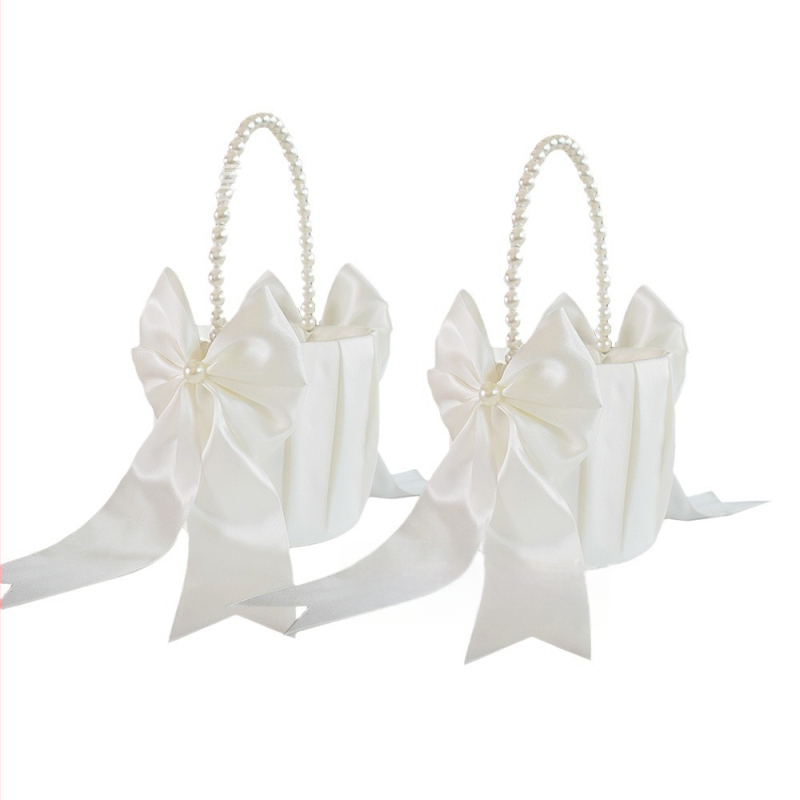 Vakarų stiliaus vestuvių gėlių krepšelis Gėlių mergaitės gėlių krepšelis, apibarstytas gėlėmis Vestuvių gėlių mergaitė, apibarstyta gėlėmis Perlų rankinis gėlių krepšelis Perlų drugelis