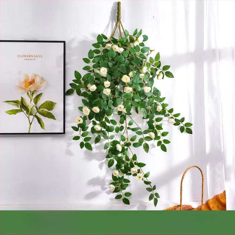 Simulācijas rožu vīnogulājs plastmasas viltus zieds rožu zieds sienas karājas vīnogulāja sienas iekštelpu griestu dekorēšana ekranēšana vairumtirdzniecība