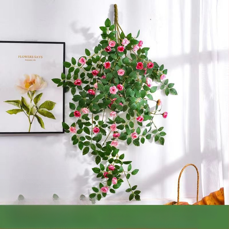 Simulācijas rožu vīnogulājs plastmasas viltus zieds rožu zieds sienas karājas vīnogulāja sienas iekštelpu griestu dekorēšana ekranēšana vairumtirdzniecība