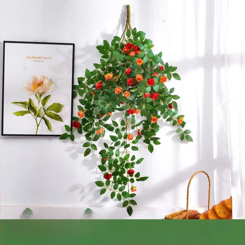 Simulācijas rožu vīnogulājs plastmasas viltus zieds rožu zieds sienas karājas vīnogulāja sienas iekštelpu griestu dekorēšana ekranēšana vairumtirdzniecība