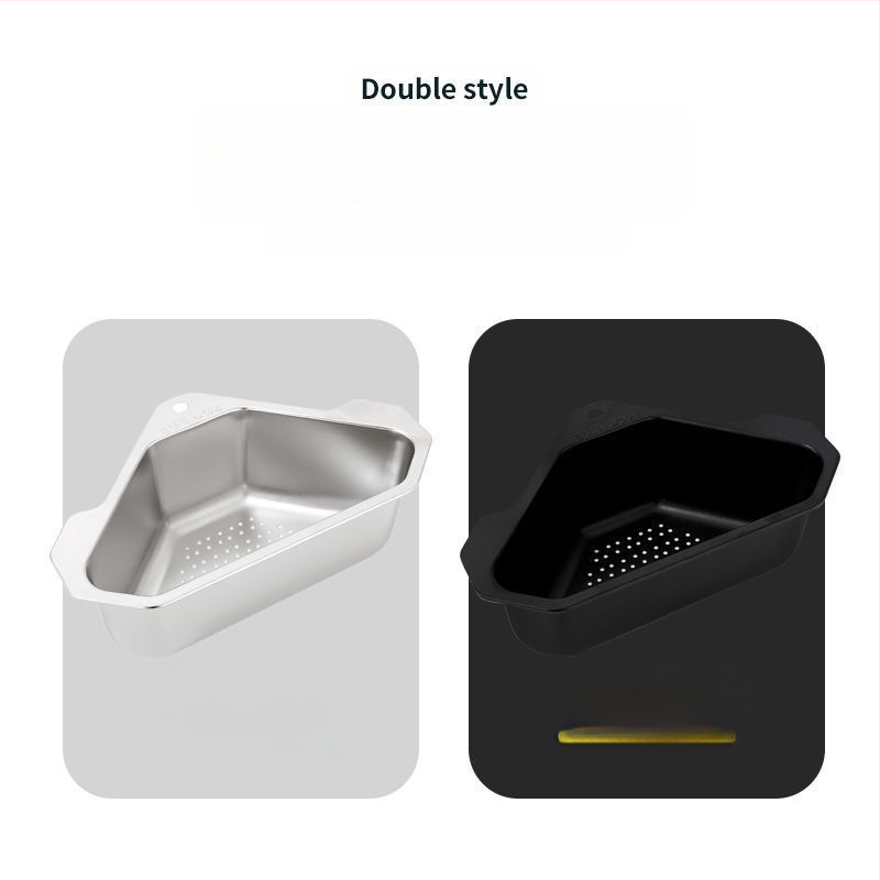 Virtuvės kriauklės nusausinimo krepšelis, 304 nerūdijančio plieno, neperforuojamas, trikampis, daržovių laikymo stovas, baseino likučių filtras