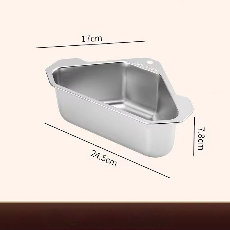 Virtuvės kriauklės nusausinimo krepšelis, 304 nerūdijančio plieno, neperforuojamas, trikampis, daržovių laikymo stovas, baseino likučių filtras