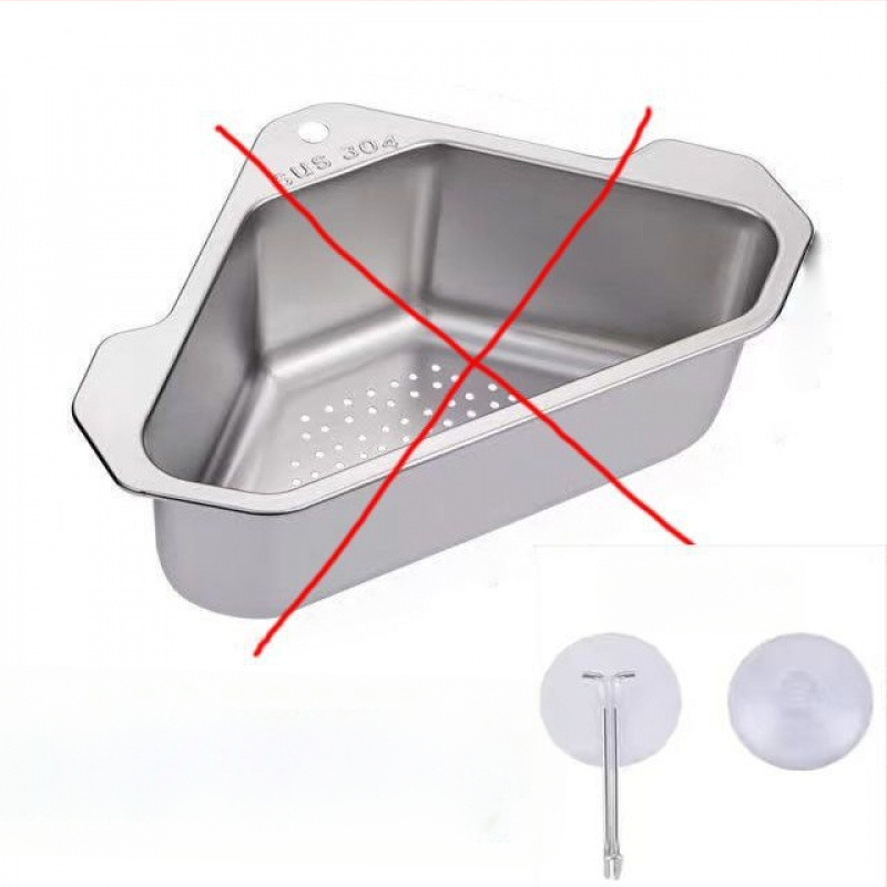 Virtuvės kriauklės nusausinimo krepšelis, 304 nerūdijančio plieno, neperforuojamas, trikampis, daržovių laikymo stovas, baseino likučių filtras