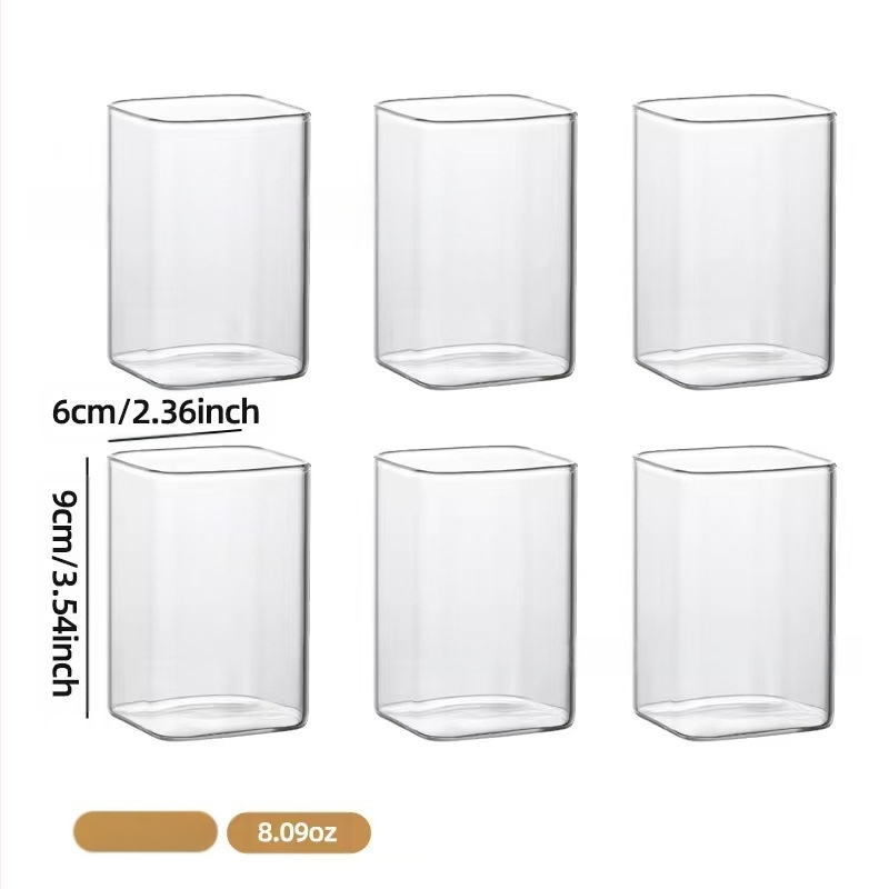 Ruudukujuline klaasist tassikomplekt koduseks kasutamiseks, läbipaistva veetopsi hulgimüük, logo, kõrge temperatuurikindel, ühekihiline teetass, kõrge borosilikaadi sisaldusega veetass