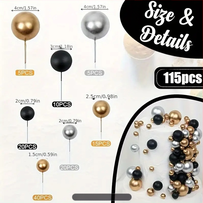 115 броя мини балони със златна топка, декорация за торта, костюм „Направи си сам“ за декорация за сватба, рожден ден, атмосфера...