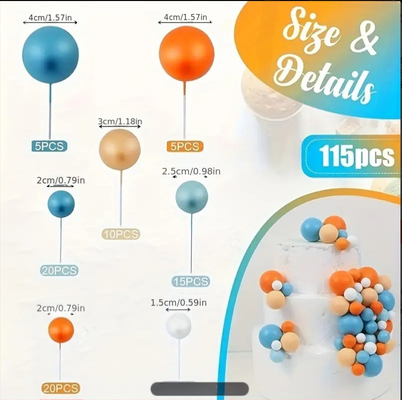 115 броя мини балони със златна топка, декорация за торта, костюм „Направи си сам“ за декорация за сватба, рожден ден, атмосфера...