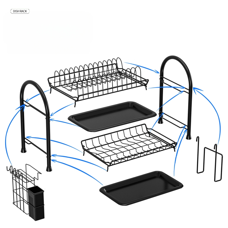 Piiriülene köögi kahekihiline nõude- ja nõude äravooluriiul, multifunktsionaalne kausside riiul, kausside ja nõudepesuriiul, kausside ja söögipulkade hoiuriiul, rauast hoiuriiul