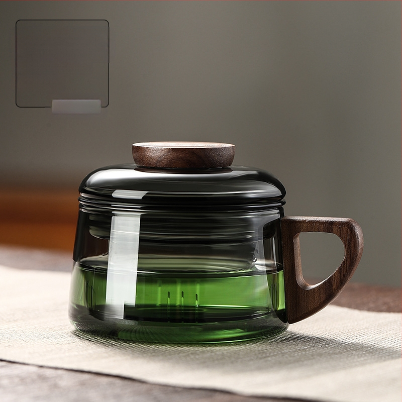 Arbatos puodelis su filtru, stiklinis, su dideliu borosilikato kiekiu, medinis arbatos puodelis, mini „Dun Dun“ puodelis, arbatos atskyrimo puodelis namams, biurui, naujas