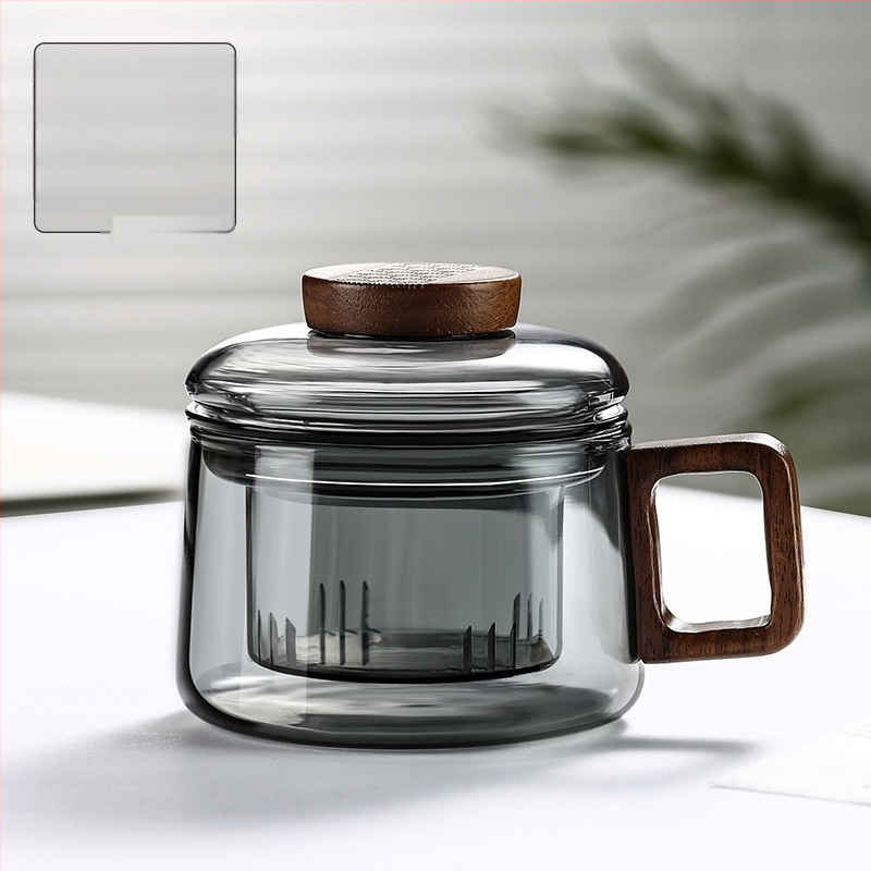 Arbatos puodelis su filtru, stiklinis, su dideliu borosilikato kiekiu, medinis arbatos puodelis, mini „Dun Dun“ puodelis, arbatos atskyrimo puodelis namams, biurui, naujas
