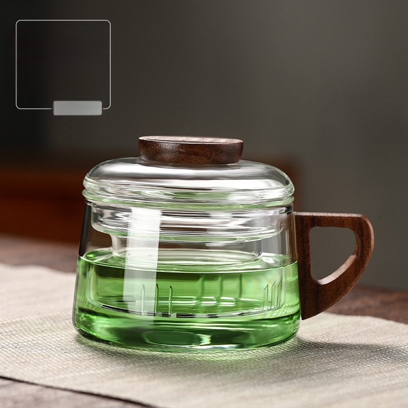 Arbatos puodelis su filtru, stiklinis, su dideliu borosilikato kiekiu, medinis arbatos puodelis, mini „Dun Dun“ puodelis, arbatos atskyrimo puodelis namams, biurui, naujas