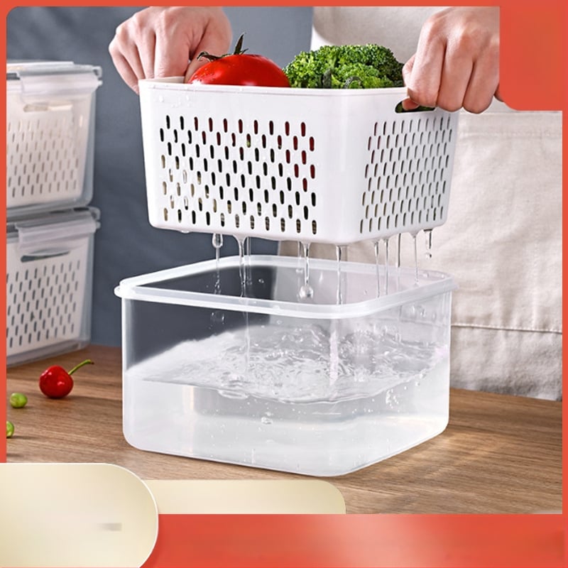 Dvojvrstvová odtoková chladnička na uchovávanie čerstvosti v kuchyni, mrazená potravinárska uzavretá krabica, priehľadná úložná krabica pre domácnosti, veľkoobchod