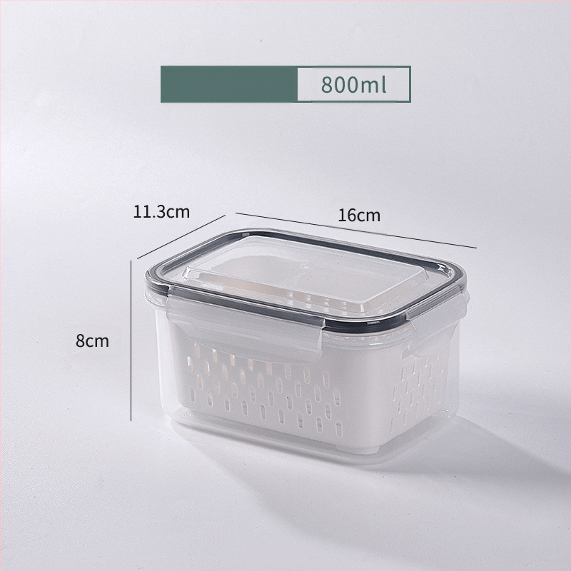 Dvojvrstvová odtoková chladnička na uchovávanie čerstvosti v kuchyni, mrazená potravinárska uzavretá krabica, priehľadná úložná krabica pre domácnosti, veľkoobchod