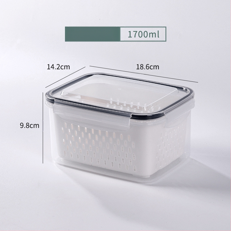 Dvojvrstvová odtoková chladnička na uchovávanie čerstvosti v kuchyni, mrazená potravinárska uzavretá krabica, priehľadná úložná krabica pre domácnosti, veľkoobchod