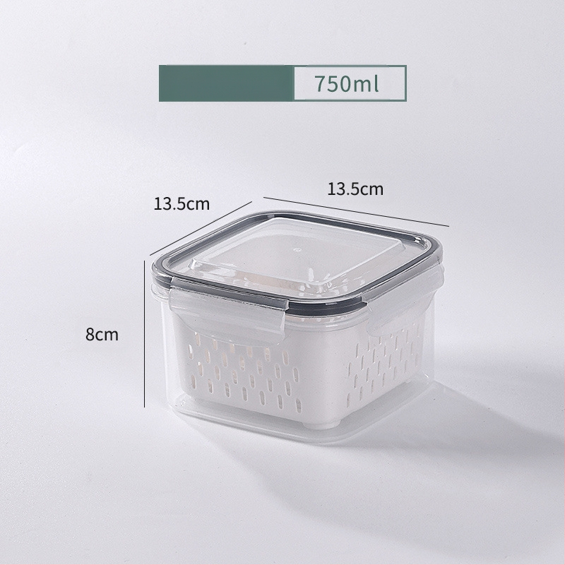 Dvojvrstvová odtoková chladnička na uchovávanie čerstvosti v kuchyni, mrazená potravinárska uzavretá krabica, priehľadná úložná krabica pre domácnosti, veľkoobchod