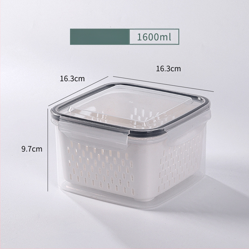 Dvojvrstvová odtoková chladnička na uchovávanie čerstvosti v kuchyni, mrazená potravinárska uzavretá krabica, priehľadná úložná krabica pre domácnosti, veľkoobchod