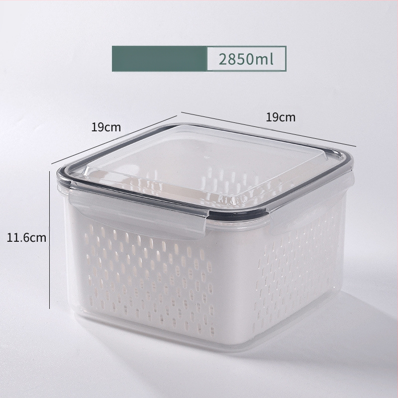 Dvojvrstvová odtoková chladnička na uchovávanie čerstvosti v kuchyni, mrazená potravinárska uzavretá krabica, priehľadná úložná krabica pre domácnosti, veľkoobchod