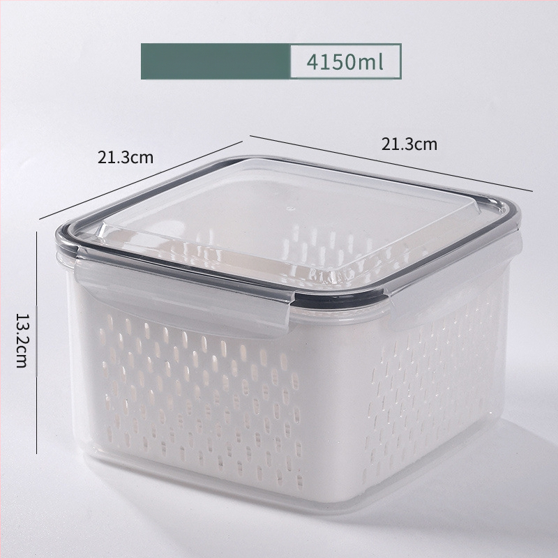 Dvojvrstvová odtoková chladnička na uchovávanie čerstvosti v kuchyni, mrazená potravinárska uzavretá krabica, priehľadná úložná krabica pre domácnosti, veľkoobchod