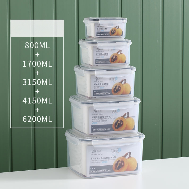 Dvojvrstvová odtoková chladnička na uchovávanie čerstvosti v kuchyni, mrazená potravinárska uzavretá krabica, priehľadná úložná krabica pre domácnosti, veľkoobchod