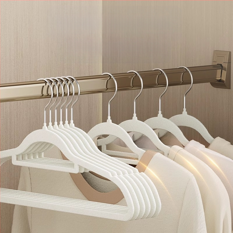 Закачалка за дрехи с флокирана повърхност, немаркираща, неплъзгаща се, домакинска стойка за окачване на дрехи, специална стойка за дрехи за органайзери на едро