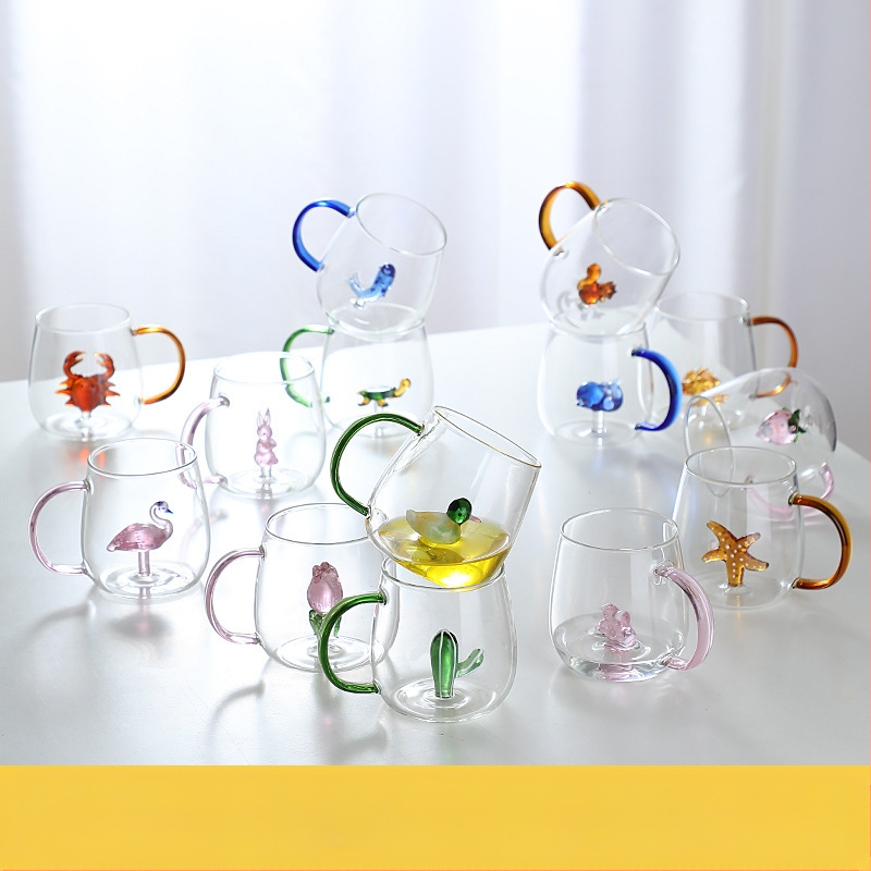 Loomaklaasist värviline käepide, koomiksiga kolmemõõtmeline loomaklaasist kõrge borosilikaadiga hulgimüük, uus kõrge värviväärtusega klaas käepidemega