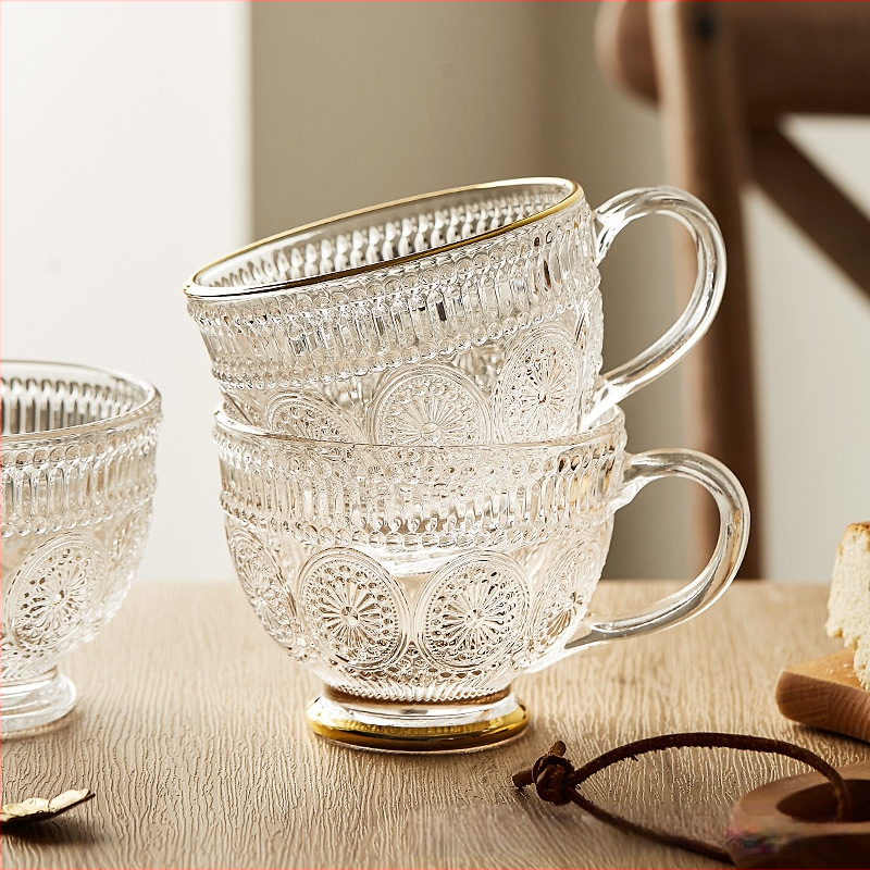 Nordic Vintage Relief klaasist tass, päevalilleõie veetass, koduse stiiliga, värviline piimahommikusöögi kaerahelbetops