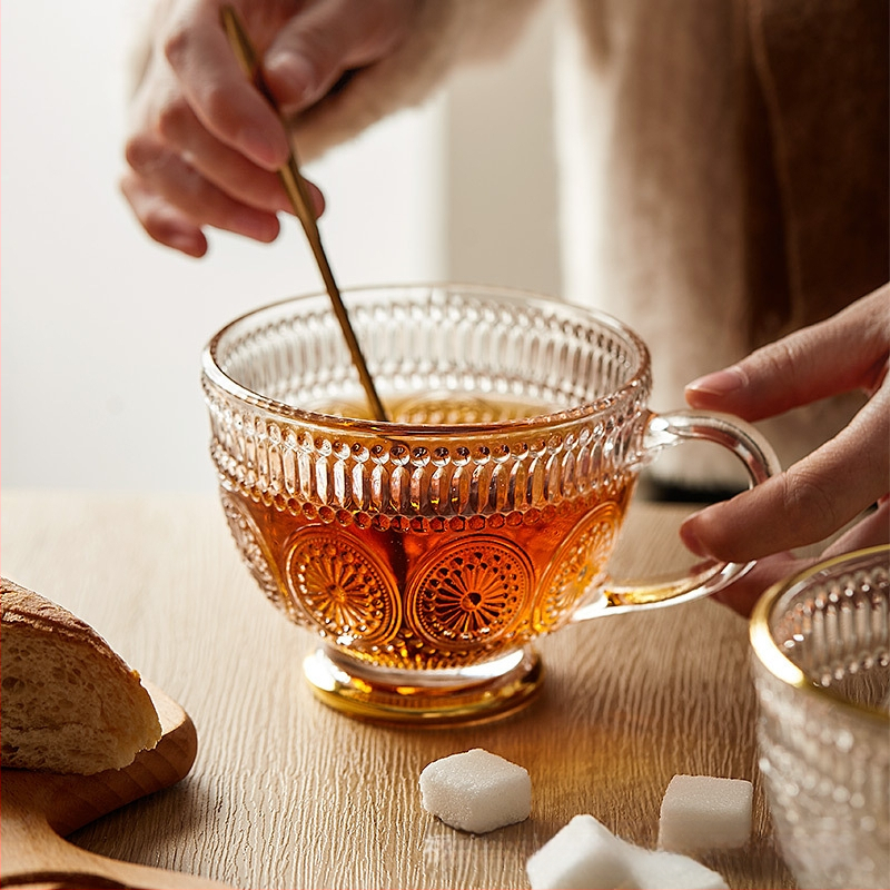 Nordic Vintage Relief klaasist tass, päevalilleõie veetass, koduse stiiliga, värviline piimahommikusöögi kaerahelbetops