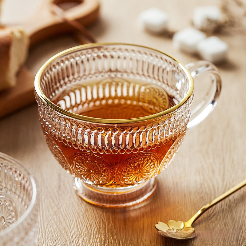 Nordic Vintage Relief klaasist tass, päevalilleõie veetass, koduse stiiliga, värviline piimahommikusöögi kaerahelbetops