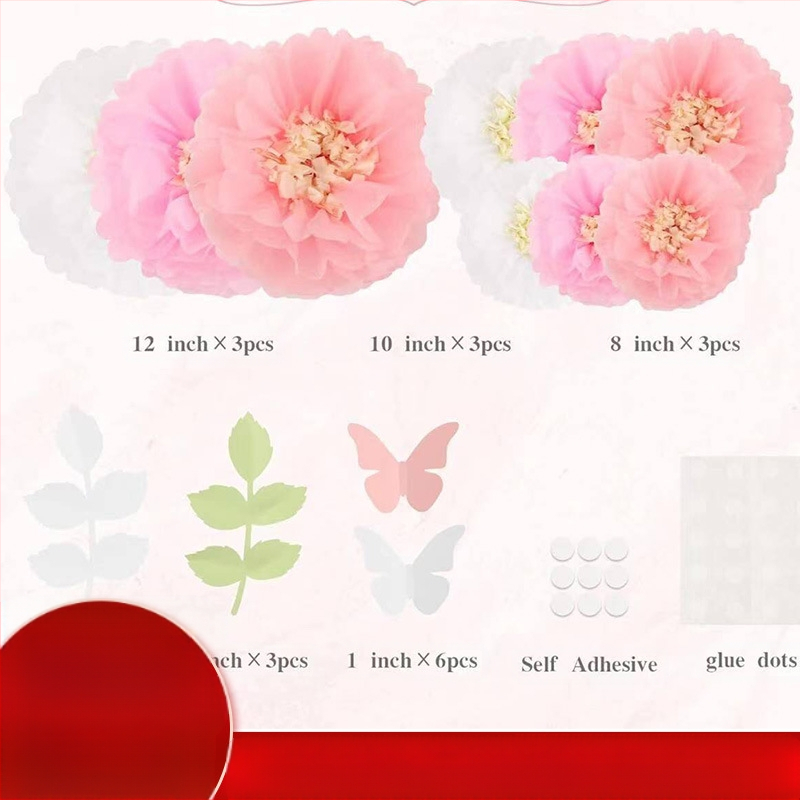 „Amazon“ nauji dvigubos spalvos gėlių akmenys, popierinis gėlių rutulys, drugelio medžio lapai, vestuvių vakarėlio langų dekoravimas, popierinis rankšluostis, pompominė gėlė