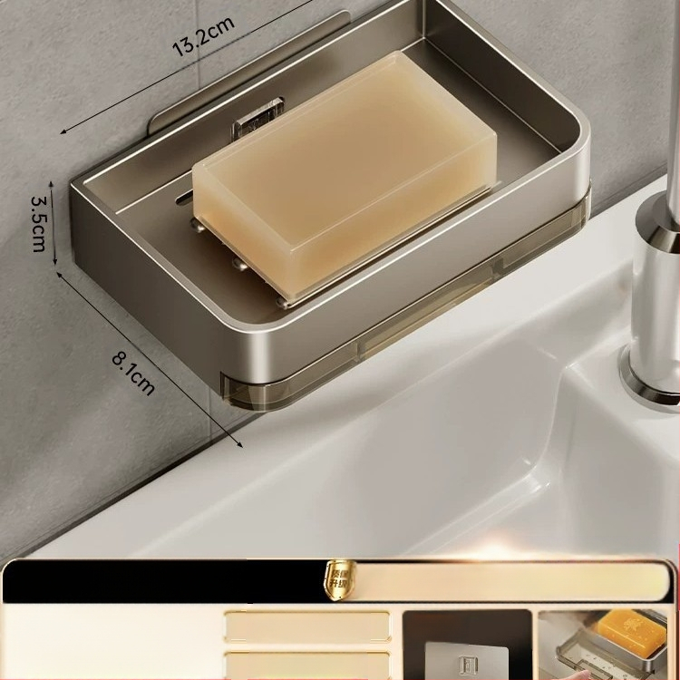 Σαπουνοκιβώτιο τοίχου μπάνιου, διπλής στρώσης, χωρίς τρυπάνι, οικιακή θήκη σαπουνιού μπάνιου για επιτοίχια χρήση