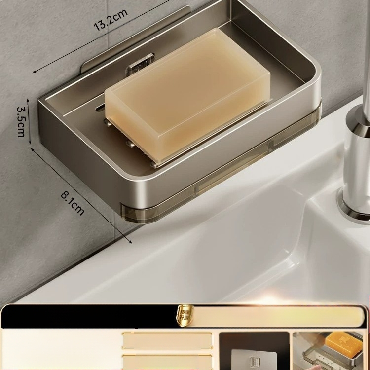 Σαπουνοκιβώτιο τοίχου μπάνιου, διπλής στρώσης, χωρίς τρυπάνι, οικιακή θήκη σαπουνιού μπάνιου για επιτοίχια χρήση