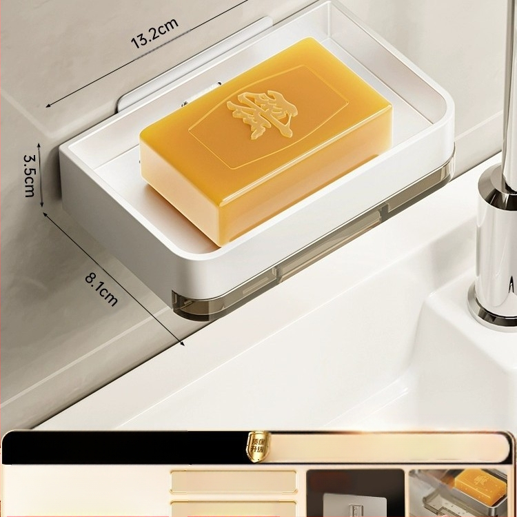 Σαπουνοκιβώτιο τοίχου μπάνιου, διπλής στρώσης, χωρίς τρυπάνι, οικιακή θήκη σαπουνιού μπάνιου για επιτοίχια χρήση