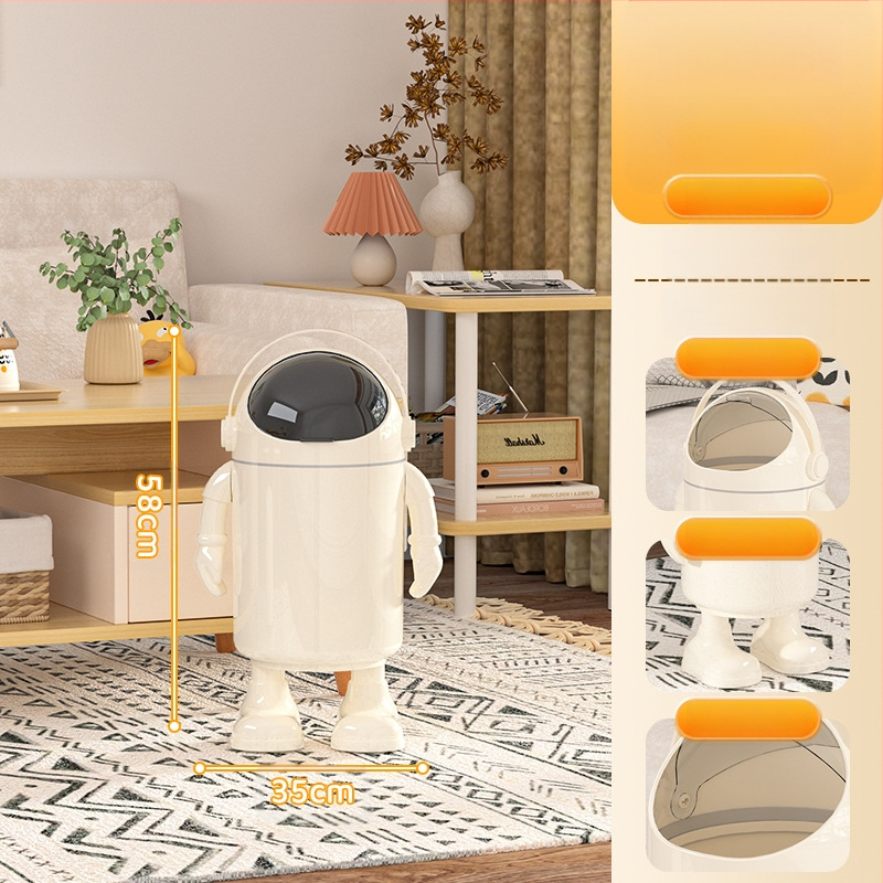Atkritumu tvertne ar augstu skaistuma vērtību 2025. gada dzīvojamā istaba, mājsaimniecības atkritumi, jauks, jautrs multfilmas astronauta tualetes papīrs, liels uzglabāšanas spainis ar vāku