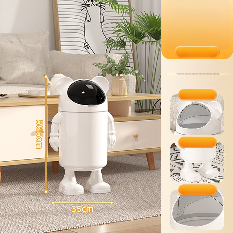 Atkritumu tvertne ar augstu skaistuma vērtību 2025. gada dzīvojamā istaba, mājsaimniecības atkritumi, jauks, jautrs multfilmas astronauta tualetes papīrs, liels uzglabāšanas spainis ar vāku