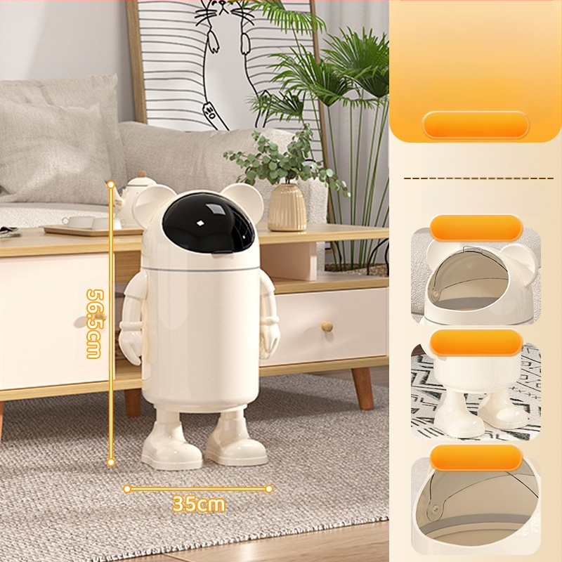 Atkritumu tvertne ar augstu skaistuma vērtību 2025. gada dzīvojamā istaba, mājsaimniecības atkritumi, jauks, jautrs multfilmas astronauta tualetes papīrs, liels uzglabāšanas spainis ar vāku