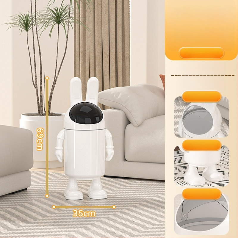 Atkritumu tvertne ar augstu skaistuma vērtību 2025. gada dzīvojamā istaba, mājsaimniecības atkritumi, jauks, jautrs multfilmas astronauta tualetes papīrs, liels uzglabāšanas spainis ar vāku