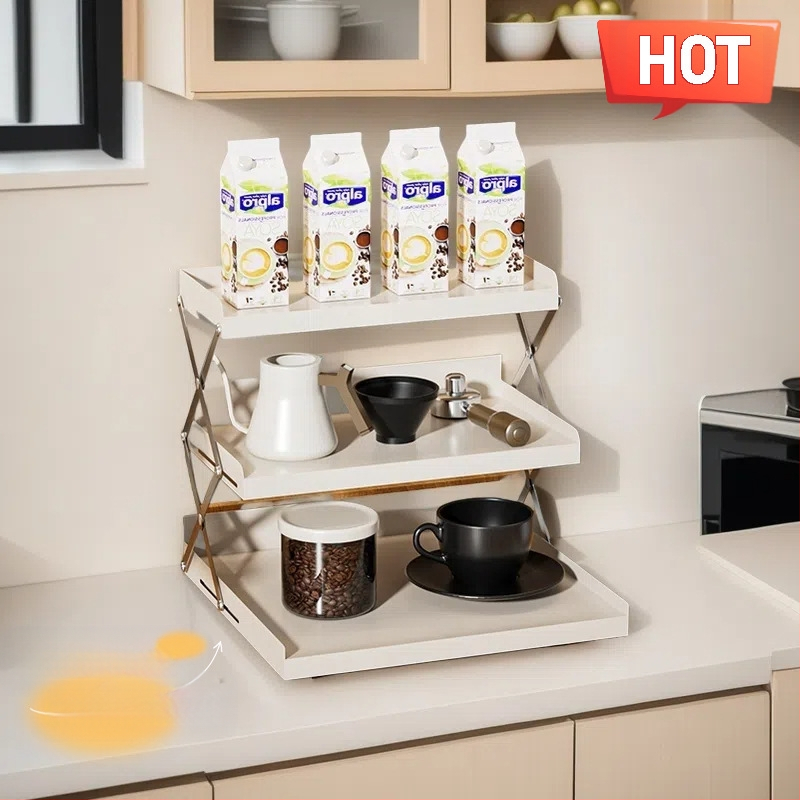 Сгъваема стойка за съхранение на офис бар, настолна стойка за съхранение на кафе машина, многофункционална стойка за съхранение на домакински плот