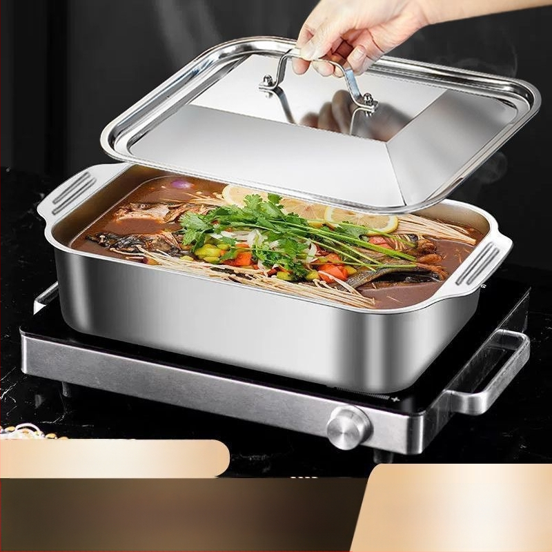 Nerūdijančio plieno keptos žuvies lėkštė, binauralinė vėžių lėkštė, buitinė kepsninė, plius gili daugiafunkcė lėkštė, specialus puodas jūros gėrybėms