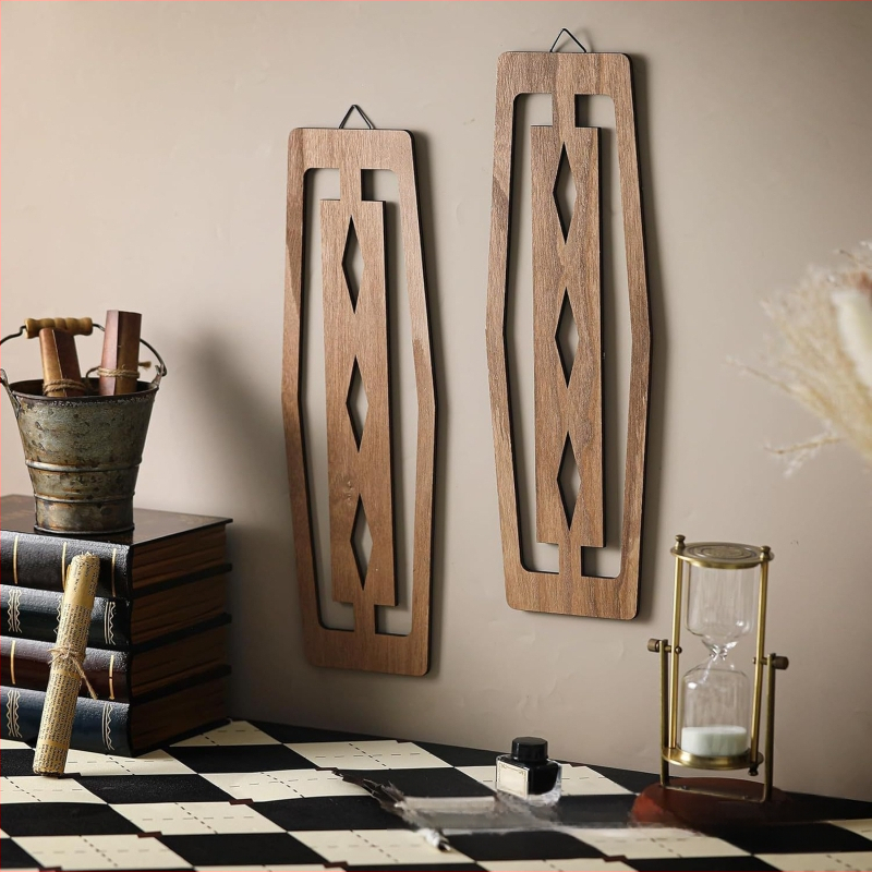 Дървена обява Винтидж ресторант Декоративна висулка Геометричен панел Декорации за стена на хол Занаяти Ресторант Масивни дървени висящи орнаменти