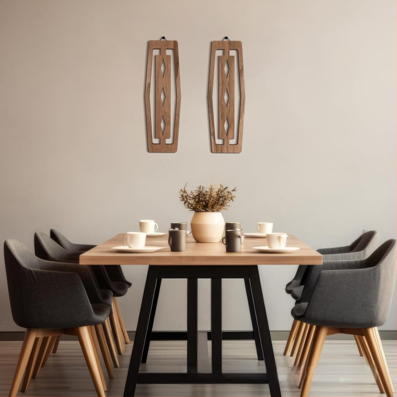 Дървена обява Винтидж ресторант Декоративна висулка Геометричен панел Декорации за стена на хол Занаяти Ресторант Масивни дървени висящи орнаменти