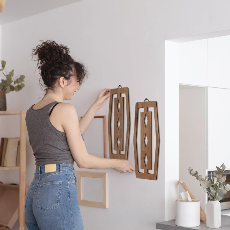 Дървена обява Винтидж ресторант Декоративна висулка Геометричен панел Декорации за стена на хол Занаяти Ресторант Масивни дървени висящи орнаменти