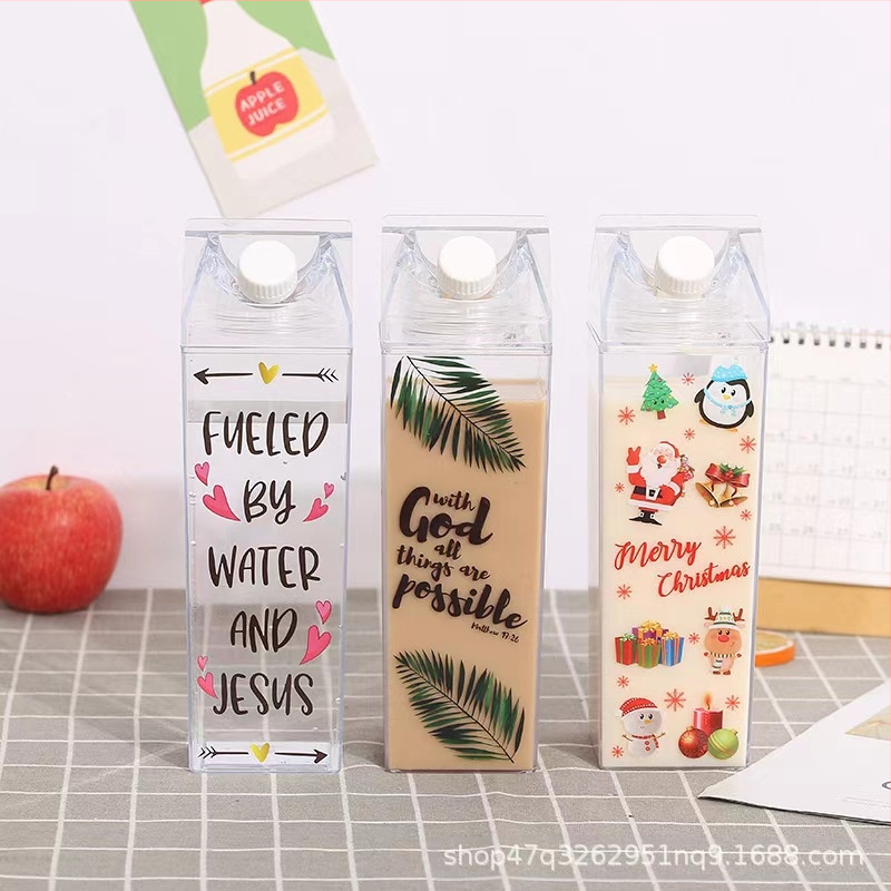 Skaidrus paprastas 1 l pieno puodelis, skaidrus PS plastikinis kvadratinis vandens puodelis, tarpvalstybinis „Amazon“ kūrybinis pieno butelis, 1000 ml