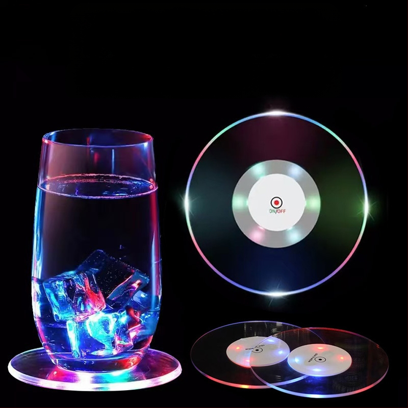Akrilo šviečiantys padėkliukai, blykstės LED padėkliukų baro atmosfera, šviesos padėkliukai, vyno butelio pagrindas, blykstės puodelio lipdukas, logotipas