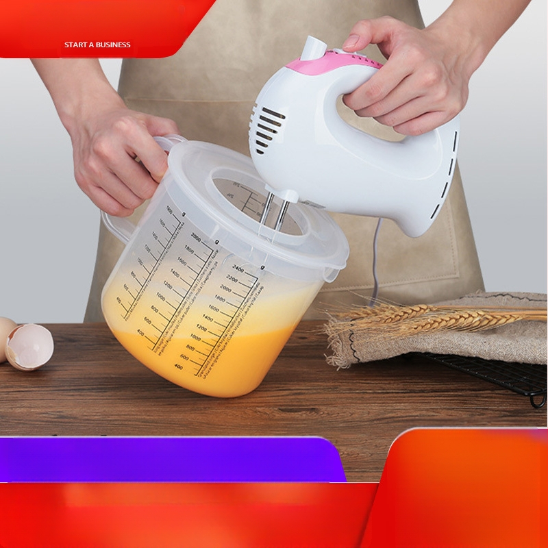Kepimo matavimo puodelis, atsparus purslams, su skale, buitinis miltų maišymas su dangteliu, 2,5 l didelės talpos plastikinis kiaušinių indelis