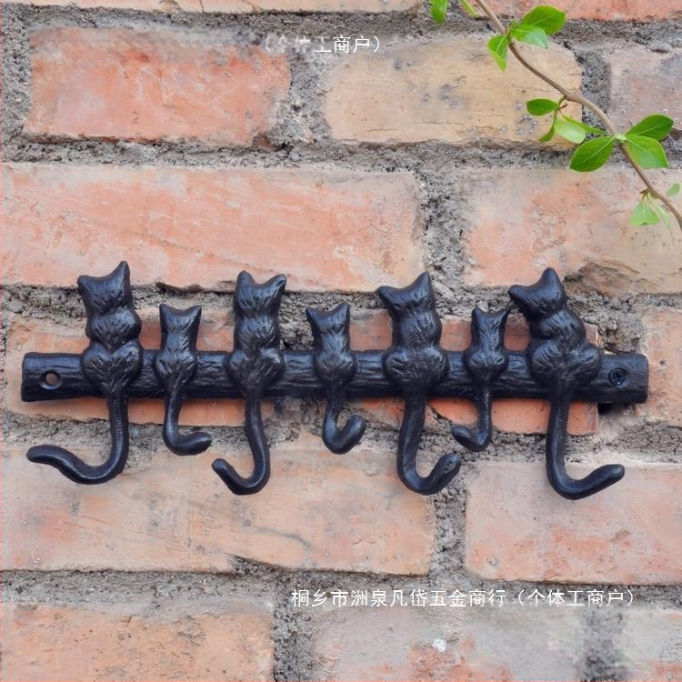 Europietiško stiliaus ketaus kabliukas 7 katėms dekoratyvinis sodo vilos kiemo sienos dekoratyvinis drabužių kabliukas Xiao Mao