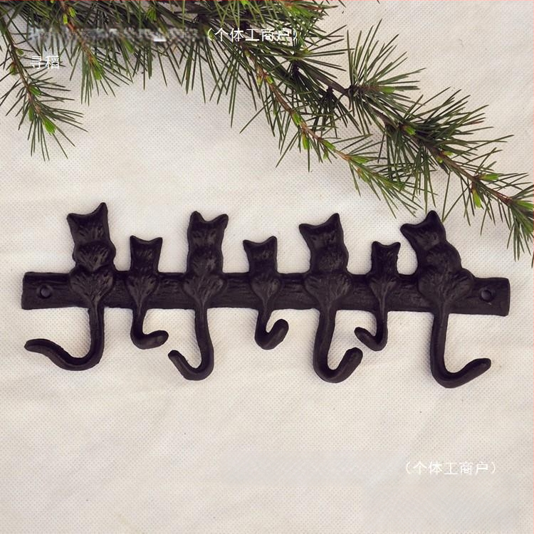 Europietiško stiliaus ketaus kabliukas 7 katėms dekoratyvinis sodo vilos kiemo sienos dekoratyvinis drabužių kabliukas Xiao Mao