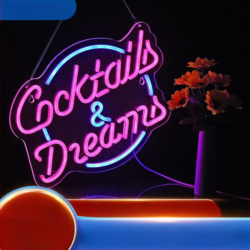 Led neoninės šviesos kokteilių lentos skaidrus akrilinis neoninės šviesos ornamentas šventinės atmosferos šviesa