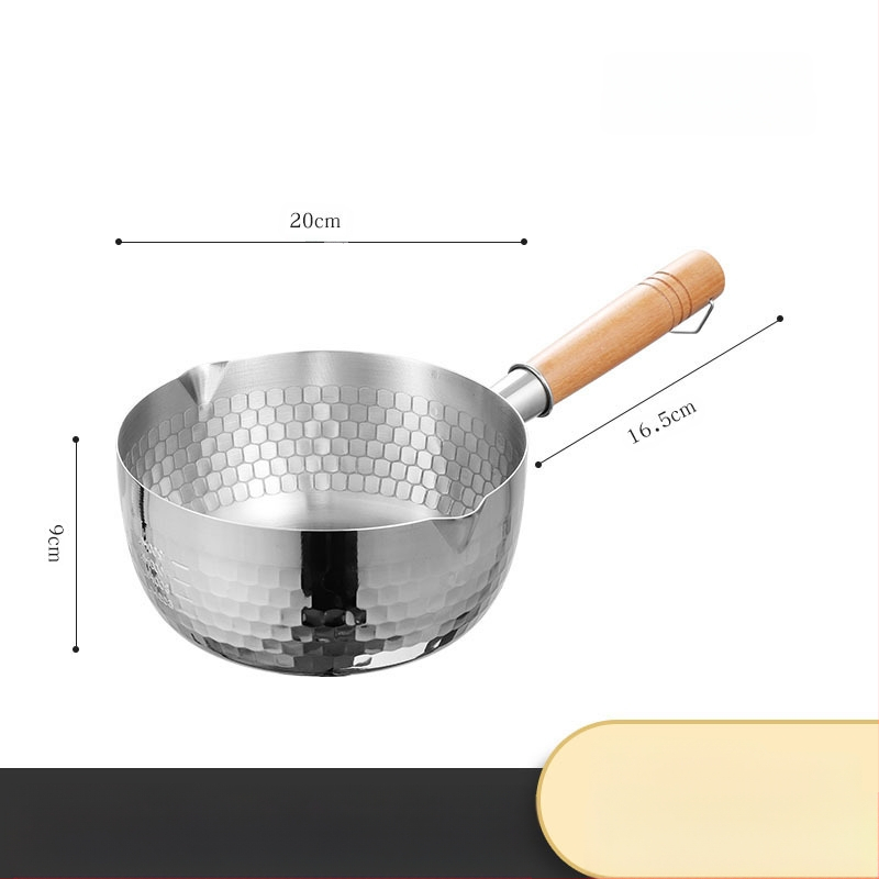 304 nerūdijančio plieno sniego keptuvė be dangos pieno puodas maisto papildas keptuvė su sutirštintu greito paruošimo makaronų puodu japoniškas medinis rankenos sriubos pieno puodas