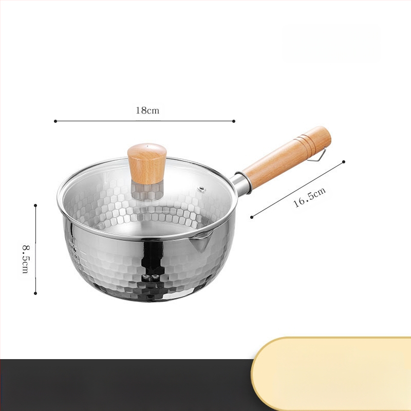 304 nerūdijančio plieno sniego keptuvė be dangos pieno puodas maisto papildas keptuvė su sutirštintu greito paruošimo makaronų puodu japoniškas medinis rankenos sriubos pieno puodas