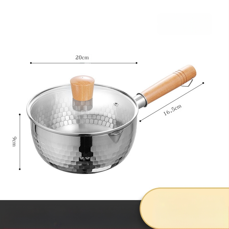 304 nerūdijančio plieno sniego keptuvė be dangos pieno puodas maisto papildas keptuvė su sutirštintu greito paruošimo makaronų puodu japoniškas medinis rankenos sriubos pieno puodas
