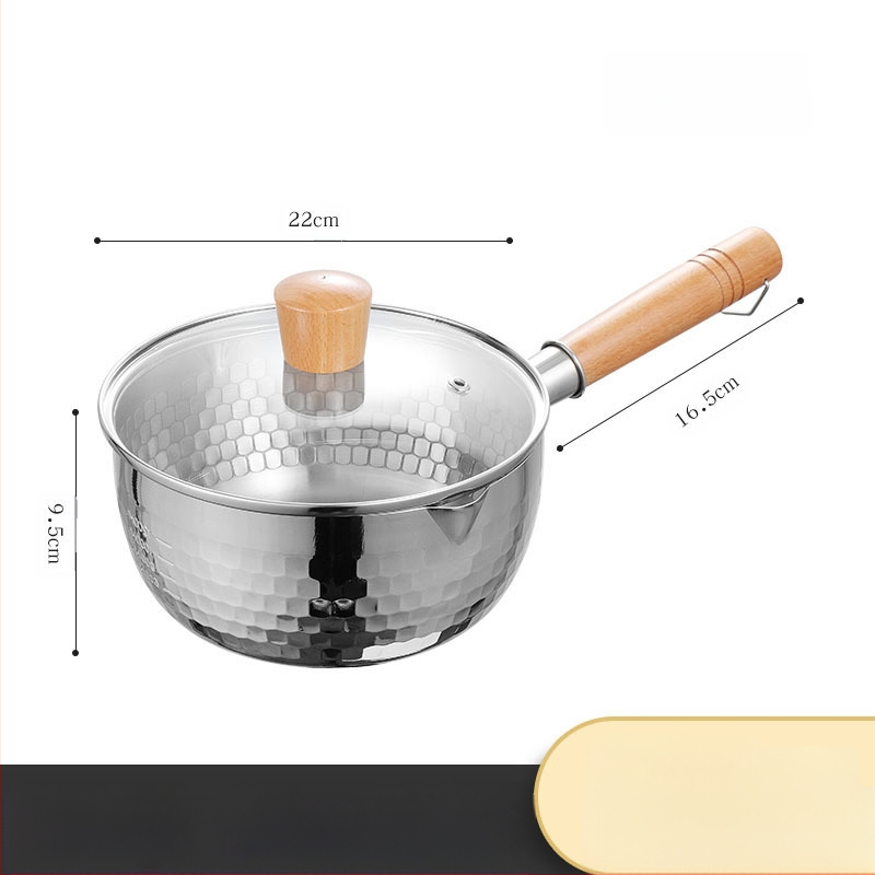 304 nerūdijančio plieno sniego keptuvė be dangos pieno puodas maisto papildas keptuvė su sutirštintu greito paruošimo makaronų puodu japoniškas medinis rankenos sriubos pieno puodas